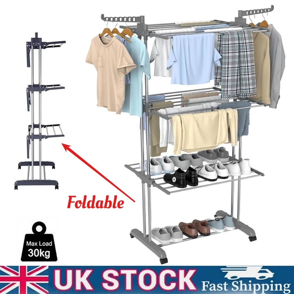 4 Tier Foldable Clothes Airer Rack Indoor Outdoor Dryer Laundry Dry Rail Hanger