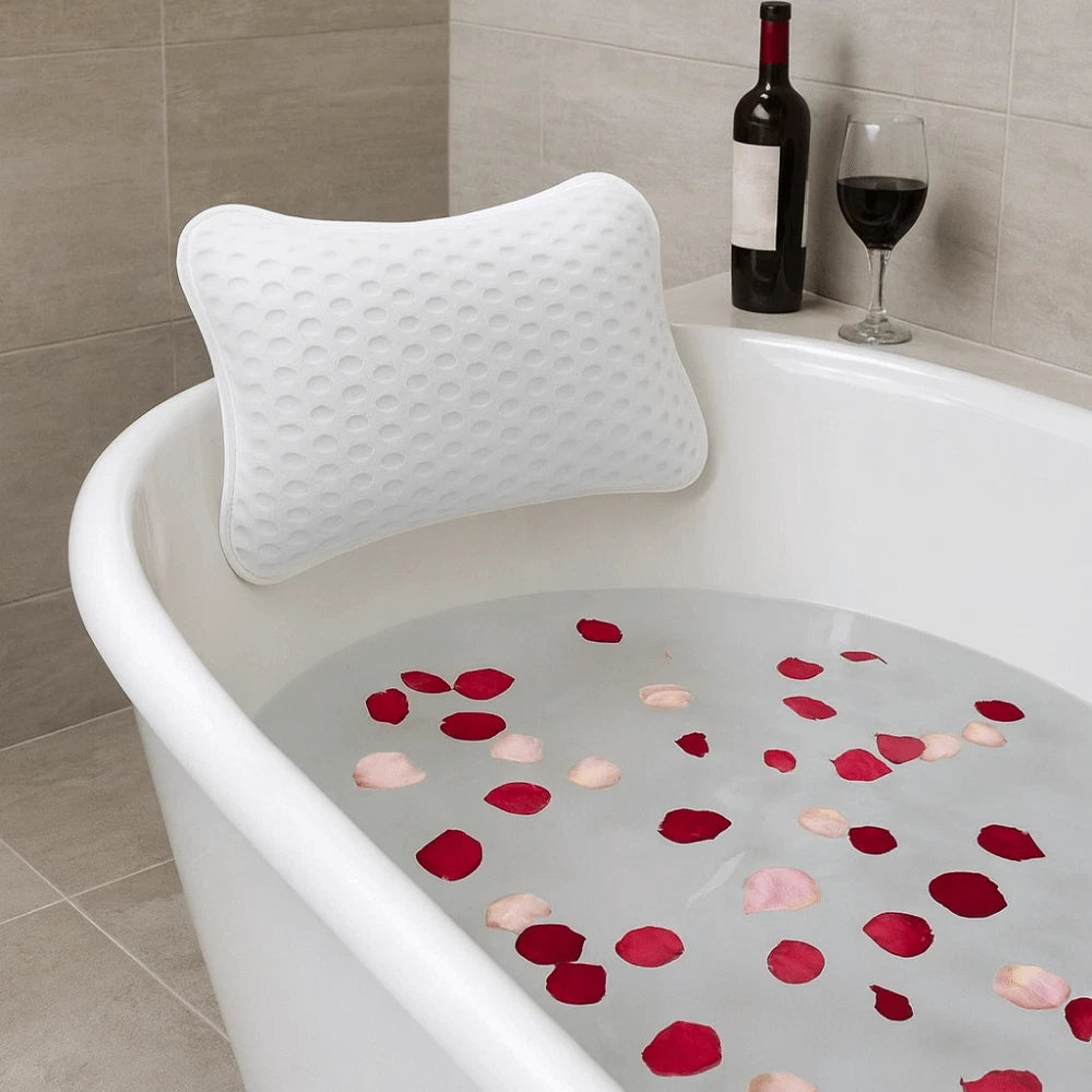Luxury Comfortable Waterproof Bath Spa Bathtub Pillow Cushion w/ 2 Suction Cups