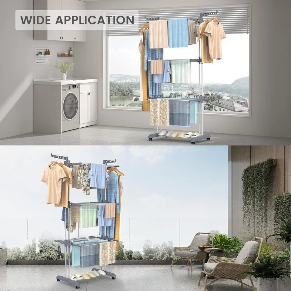 4 Tier Foldable Clothes Airer Rack Indoor Outdoor Dryer Laundry Dry Rail Hanger